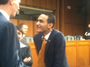 Farea al-Muslimi, center, told a Senate Judiciary committee today about a recent lethal drone strike in his Yemeni village. Photo: Spencer Ackerman/Wired