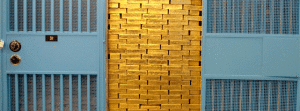 A wall of gold bricks in the globally owned collection at the Federal Reserve Bank of New York. (Photo courtesy of the New York Fed’s press center)