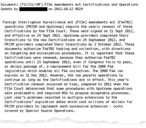 An NSA newsletter entry dated December 2012 disclosing the costs of new certification demands. Photograph: guardian.co.uk