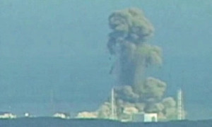 A plum of smoke rises moments after a hydrogen explosion at Fukushima Daiichi nuclear power complex. Photograph: Reuters