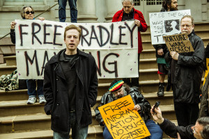 The journalist Barrett Brown speaking in 2011 in New York. (Nikki Loehr)