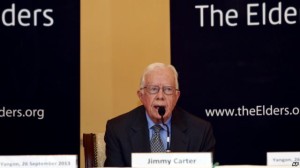 Former U.S. president Jimmy Carter speaks during news conference in Rangoon, Sept. 26, 2013.