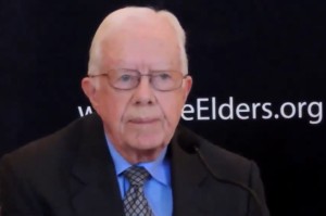 Former US President Jimmy Carter at a press conference in Strand Hotel, Yangon