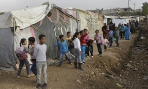 Syrian refugee children at Delhamiyeh, Lebanon, earlier this month. Photograph: Hussein Malla/AP