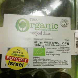 Israeli dates in Ireland grocery store marked with yellow sticker