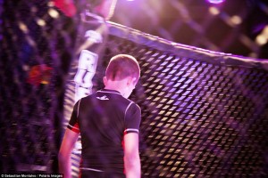 Parker, Arizona, United States: A Pankration fighters enters the cage during a United States Fight League Pankration All-Star tournament held at the BlueWater Resort and Casino