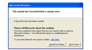 A typical Windows crash report prompt.