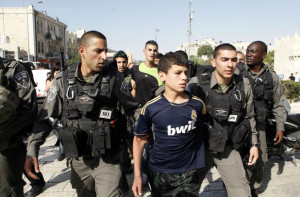 Israeli soldiers “conduct traumatic arrests of Palestinian children, often involving violence and humiliation,” says a rights group. (Sliman Khader / APA images)