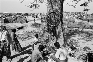 Photograph by Greg Constantine A few displaced Rohingya set up a bike-repair stand for their fellow camp dwellers.