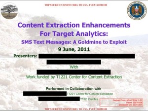 An NSA presentation from 2011 on the agency's Dishfire program to collect millions of text messages daily. Photograph: Guardian