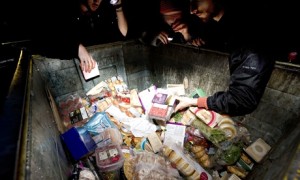 Freegans reclaiming food at night from bins outside a supermarket in Scotland Photograph: Murdo Macleod