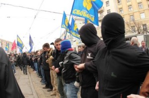 The Svoboda (Freedom) Ukrainian nationalist party holds a rally in Kiev, January 1, 2014. (Reuters/Maxim Zmeyev)