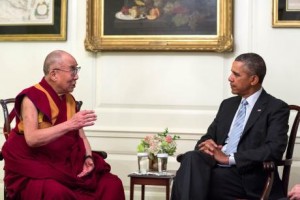 The Dalai Lama meets with President Obama during his visit to the US. Wikimedia. Public domain.