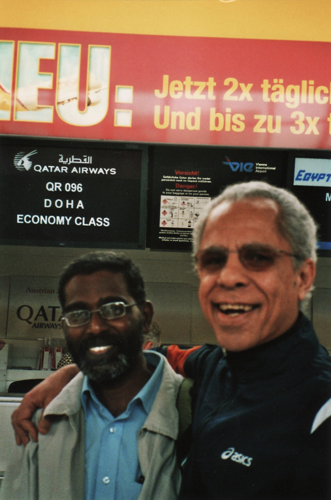 SP Udayakumar (left) with TMS editor Antonio C. S. Rosa, Vienna Airport 2008.