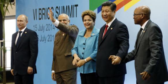 Russia's President Vladimir Putin, India's Prime Minister Narendra Modi, Brazil's President Dilma Rousseff, China's President Xi Jinping and South Africa's President Jacob Zuma prepare to pose for a group picture during the VI BRICS summit in Fortaleza on July 15. (Photo: Reuters, Paulo Whitaker)