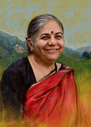 Vandana Shiva accuses multinational corporations such as Monsanto of attempting to impose “food totalitarianism” on the world. Credit Illustration by Jason Seiler / Reference: Amanda Edwards / WireImage