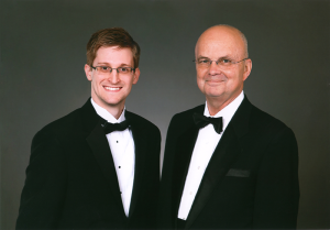 Snowden with General Michael Hayden at a gala in 2011. Hayden, former director of the NSA and CIA, defended US surveillance policies in the wake of Snowden’s revelations.