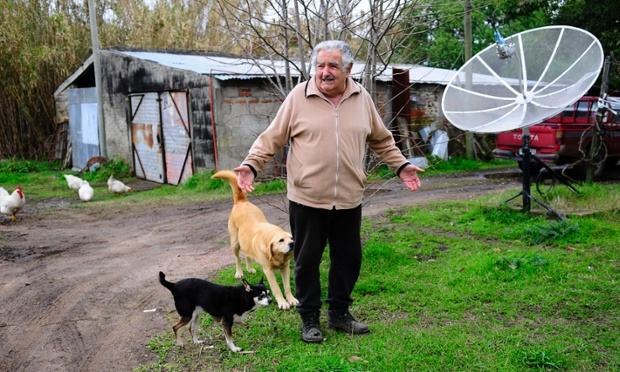 The president in the grounds of his humble smallholding. Photograph: Ines Maria Hiriart