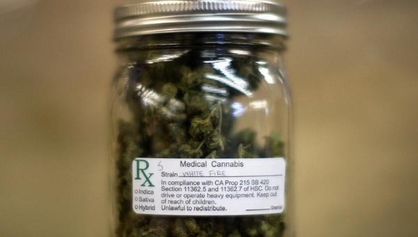 A jar of medical marijuana is displayed at the medical marijuana farmers market at the California Heritage Market in Los Angeles, U.S. (Reuters)