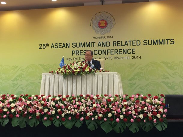 Ban Ki-moon addressing the 6th Asean-UN Summit in Naypyidaw on Wednesday. (Photo: Kyaw Hsu Mon / The Irrawaddy)
