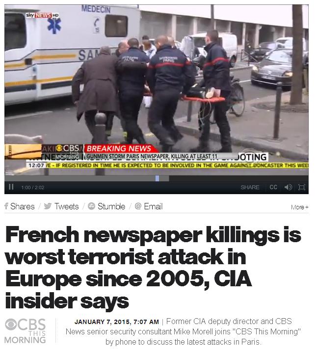 From the CBS News website, at least seven hours after it had been pointed out that the Charlie Hebdo massacre was not the worst terror attack in Europe since 2005.