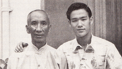 Bruce Lee (right) with his only formal martial art instructor, Yip Man