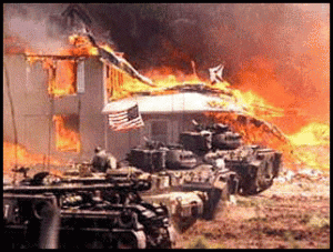 Government tanks at the siege and destruction of the Branch Davidian community (source)