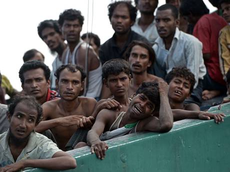 Rohingya refugees in a boat adrift in the Andaman Sea last week