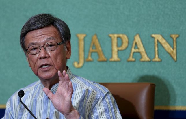 Okinawa Governor Takeshi Onaga speaks during a news conference on the transfer of a key U.S. military base within the prefecture at the Japan National Press Club in Tokyo May 20, 2015. Reuters/Yuya Shino