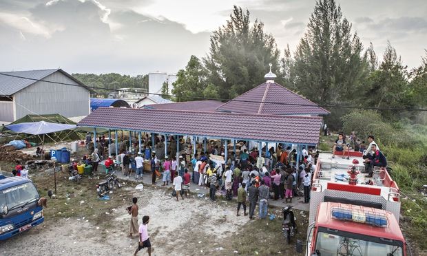The makeshift Langsa refugee camp in Sumatra, Indonesia, is housing hundreds of people from Burma and Bangladesh abandoned at sea by human traffickers. Photograph: Antonio Zambardino/Guardian