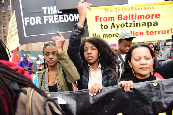New York City, May 1, 2015: Demonstrators march from Union Square Park to Foley Square in celebration of International Workers’ Day and to demand accountability from law enforcement in recent police brutality cases across the U.S. (Shutterstock) 