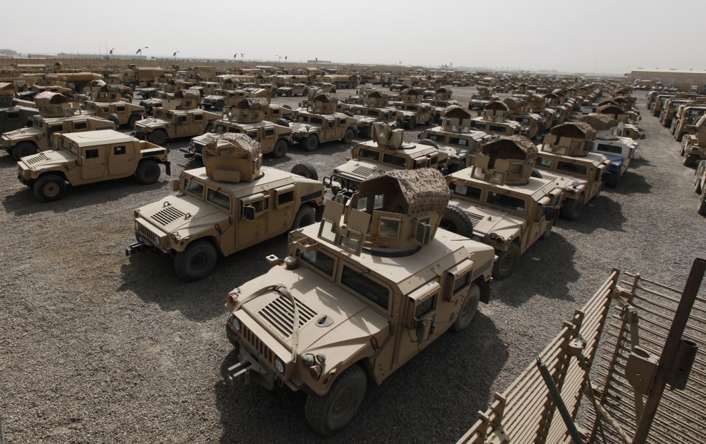 A view of humvees parked at a courtyard at Camp Liberty in Baghdad, September 30, 2011. REUTERS/Mohammed Ameen