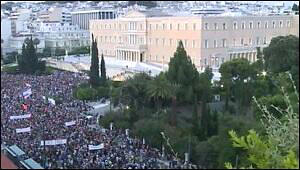 Tens of Thousands Protest in Front of the Greek Parliament against Austerity Plan for Greece, Evening of June 29, 2015