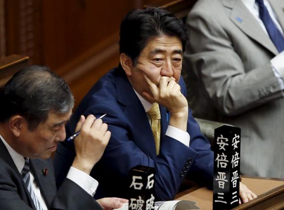 Japan's Prime Minister Shinzo Abe attends the lower house plenary session at the parliament in Tokyo July 16, 2015. REUTERS/Toru Hanai