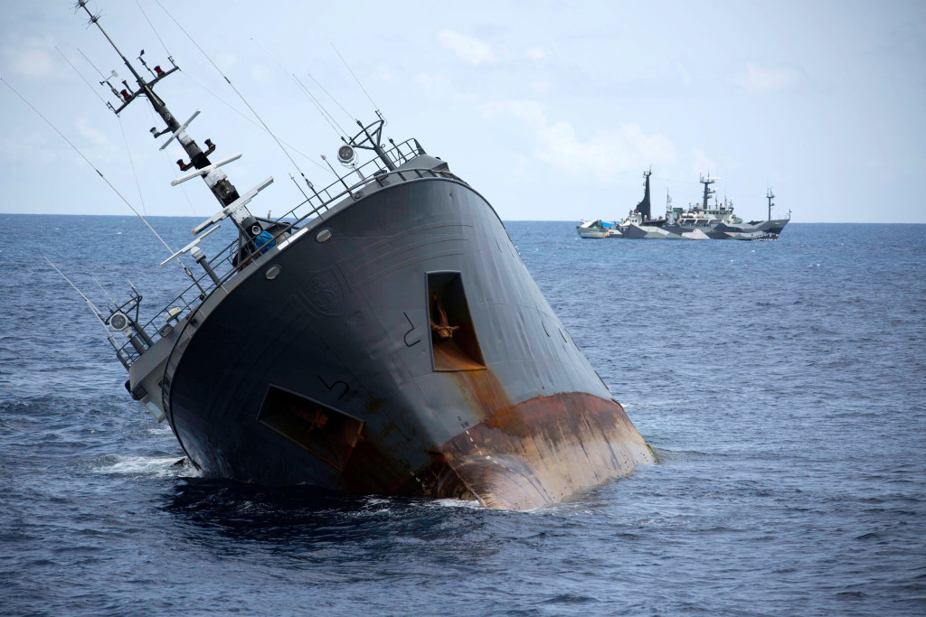 The Thunder, a trawler wanted for illegal fishing, was chased for 110 days and more than 10,000 nautical miles across two seas and three oceans, until it sank in April. CreditSimon Ager/Sea Shepherd Global