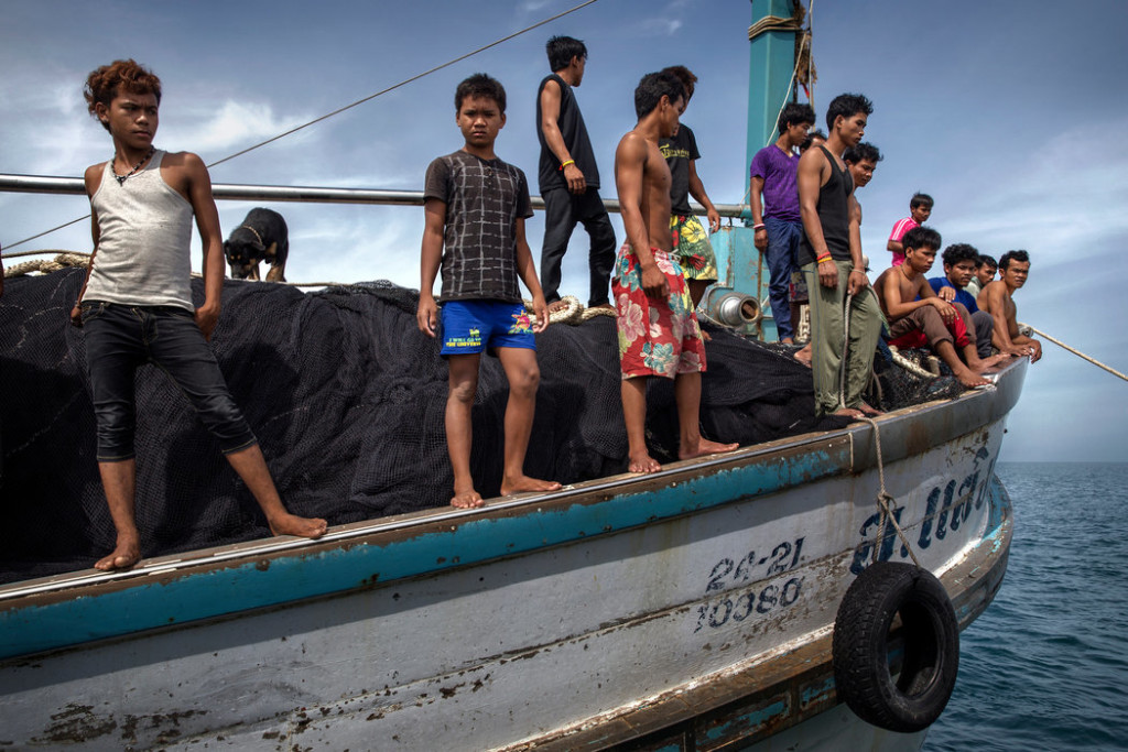 The crew on the Thai fishing boat included two dozen Cambodian boys, some as young as 15. Credit Adam Dean for The New York Times