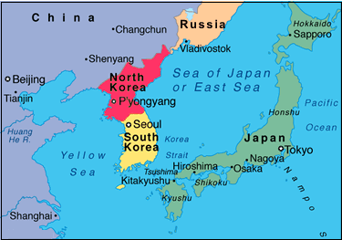 north south korea map asia