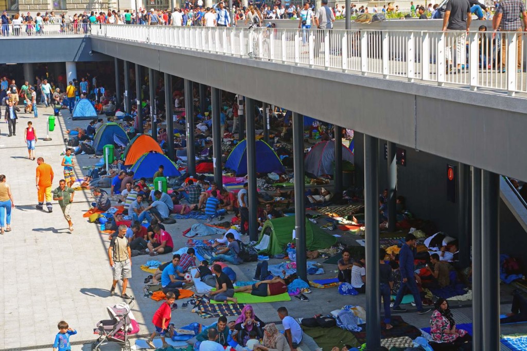 Refugees at the Keleti Railway Station on 1 September 2015 in Budapest, Hungary