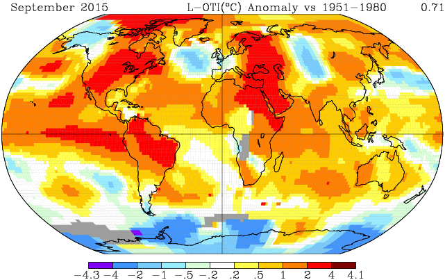 CREDIT: Global temperatures in September vs. 1951-1980 average. Via NASA.