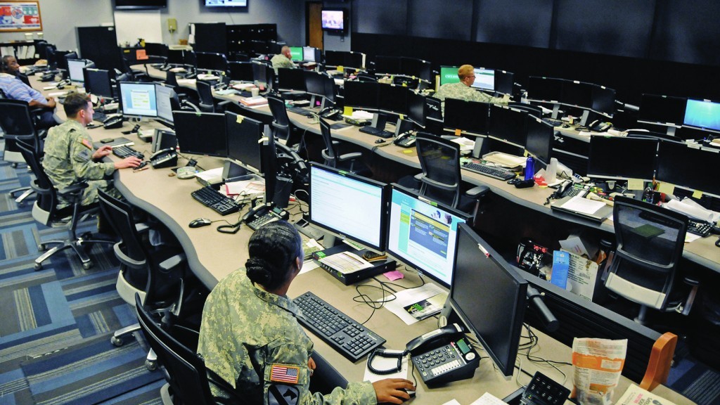 Cyber and military intelligence specialists monitor Army networks in the Cyber Mission Unit’s Cyber Operations Center at Fort Gordon, Georgia. Photo: U.S. Army Cyber Command