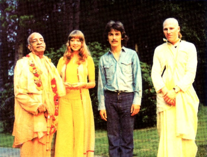 Srila Prabhupada, founder of the Hare Krishna Movement and George Harrison in London 1970s. www.prabhupada.org.uk