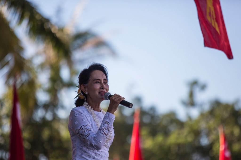 Aung San Suu Kyi on the campaign trail last month. (Andre Malerba/Getty Images)