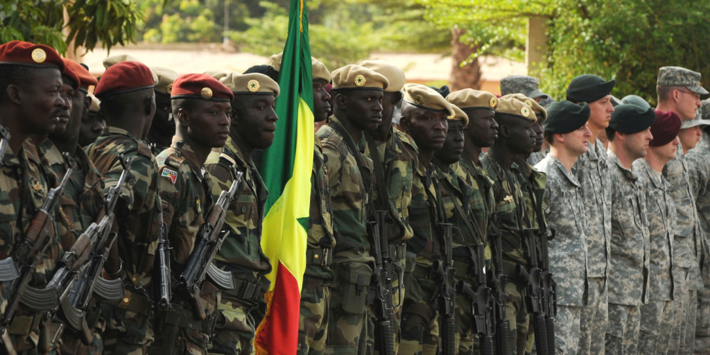 Republic of Mali and U.S. Special Operations Forces troops stand in formation during the opening ceremony of the Flintlock 10 Exercise held May 3, 2010, in Bamako, Mali.  Donald Sparks/AFRICOM