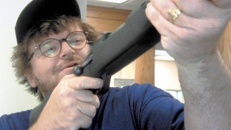 Michael Moore in a scene from 'Bowling for Columbine'  Courtesy of Miramax Films