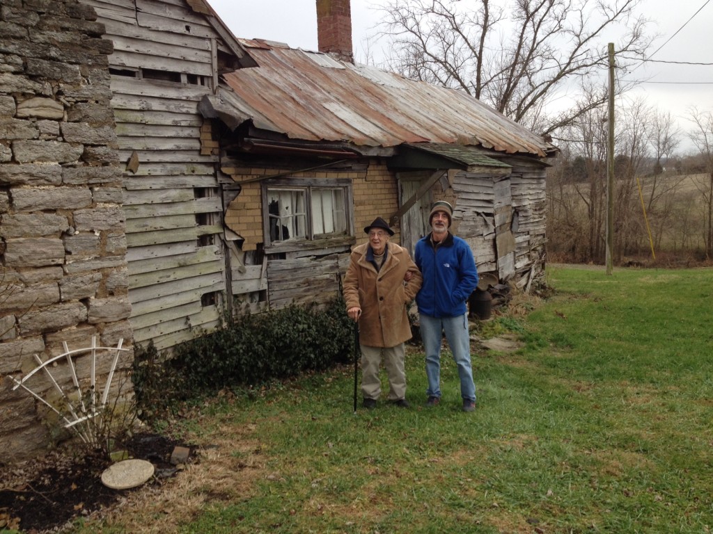 Charlie and son David Prewitt at Great Grandmother Perry's homestead, 2014