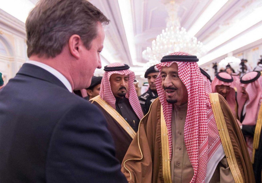 David Cameron greets King Salman in Riyadh Rex Features