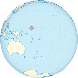 Nauru on the Globe with Australia on the left.