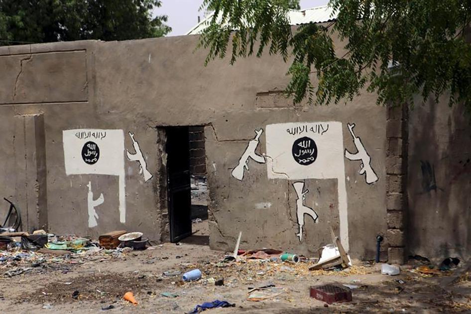 A wall painted by Boko Haram is pictured in Damasak, Nigeria on March 24, 2015.  © 2015 Reuters