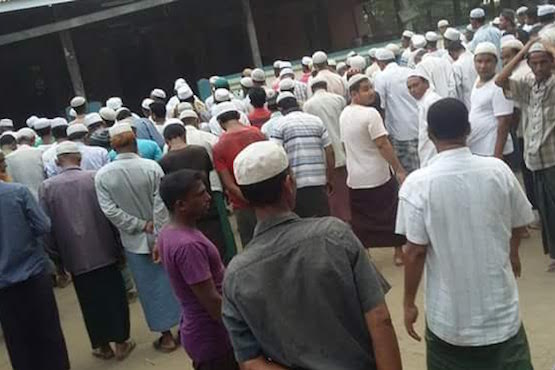 A funeral is held in Thae Chaung village for some of the Rohingya victims who drowned after a boat capsized off the coast of Myanmar's Rakhine state April 19. (Photo from Peace Muhammad Arakani's Facebook page)