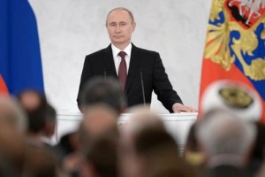 Russian President Vladimir Putin delivering a speech on the Ukraine crisis in Moscow on March 18, 2014. (Russian government photo)